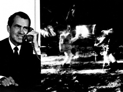 Which president spoke to astronauts on the Moon by telephone?